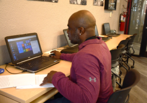 Darrell studies hard in the Global Warrior Center.